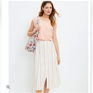 NWT Loft striped button down linen blend midi skirt